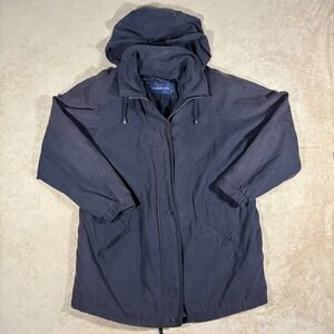 LONDON FOG Full Zip‎ Up Lined Black Hooded Coat Men's Size Large